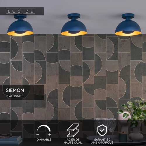 Lucide SIEMON - Plafonnier - Ø 25 cm - 1xE27 - Bleu - USP